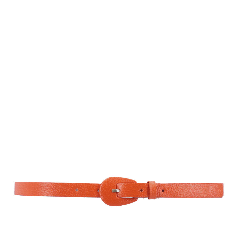 Cinto Feminino de Couro com Fivela Encapada Oval Laranja
