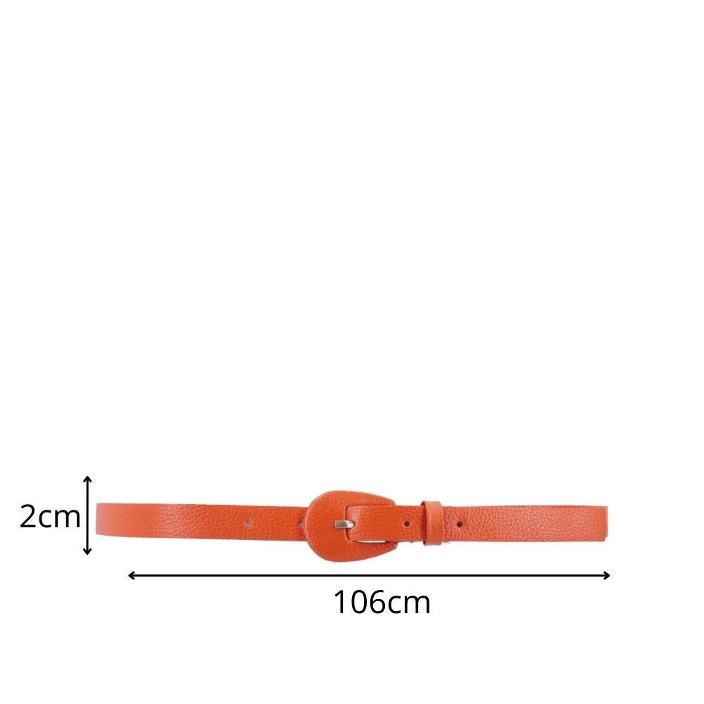 Cinto Feminino de Couro com Fivela Encapada Oval Laranja