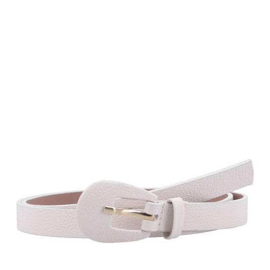 Cinto Feminino de Couro com Fivela Encapada Oval Marfim