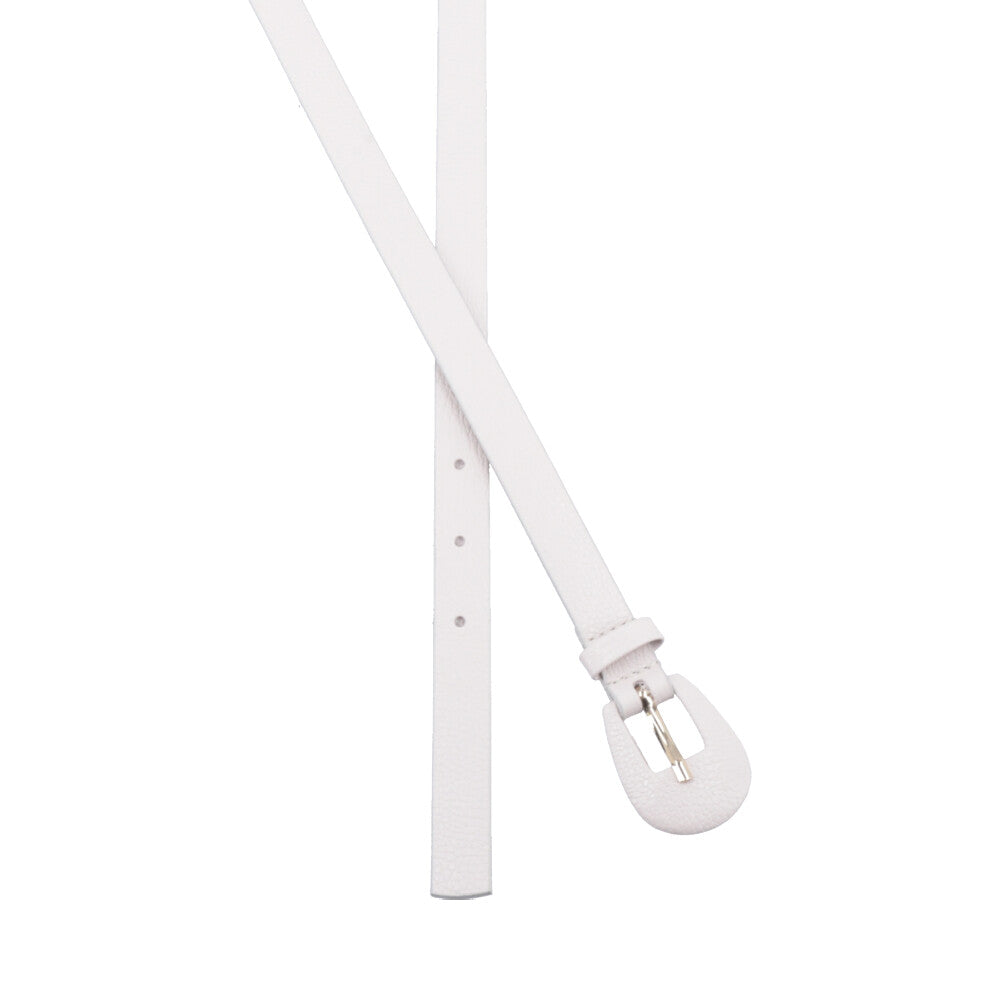 Cinto Feminino de Couro com Fivela Encapada Oval Marfim