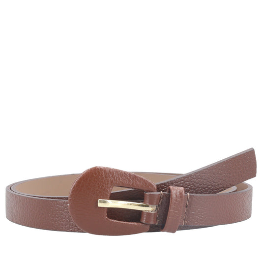 Cinto Feminino de Couro com Fivela Encapada Oval Marrom