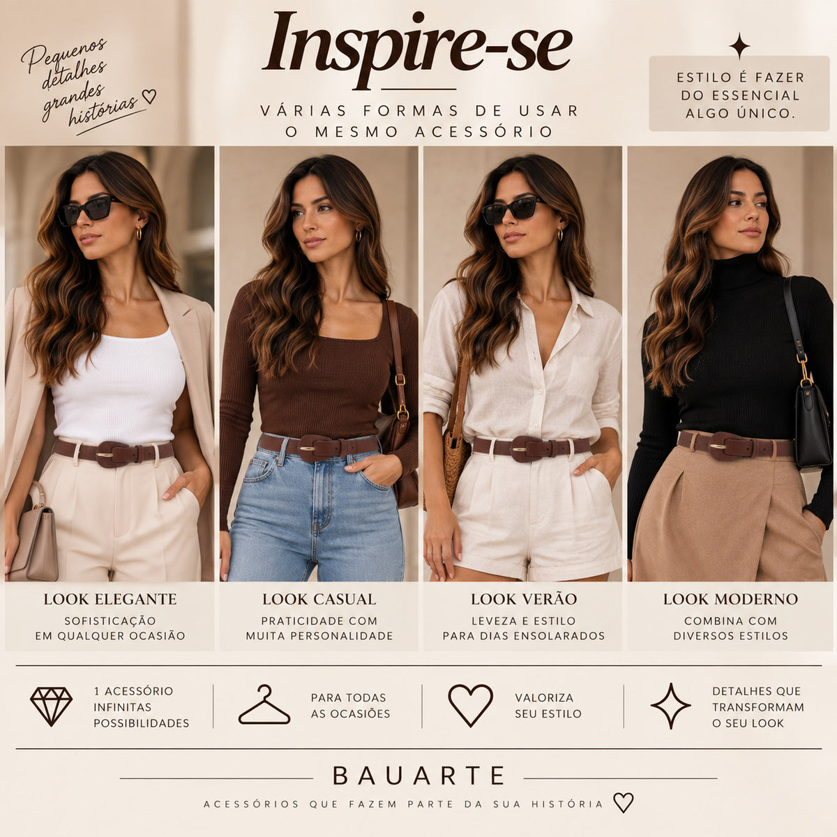 Cinto Feminino de Couro com Fivela Encapada Oval Marrom