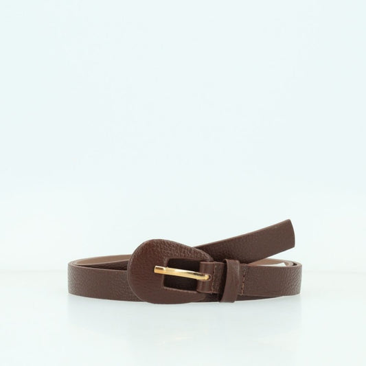 Cinto Feminino de Couro com Fivela Encapada Oval Marrom escuro