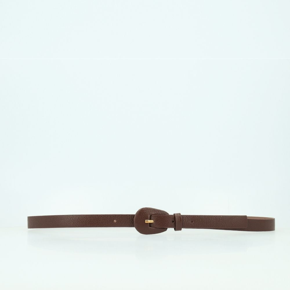 Cinto Feminino de Couro com Fivela Encapada Oval Marrom escuro
