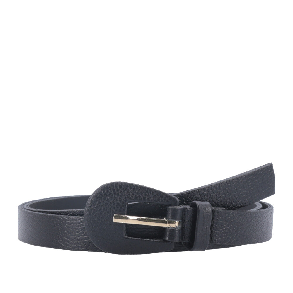 Cinto Feminino de Couro com Fivela Encapada Oval Preto