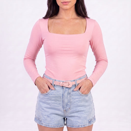 Cinto Feminino de Couro com Fivela Encapada Oval Rosa claro