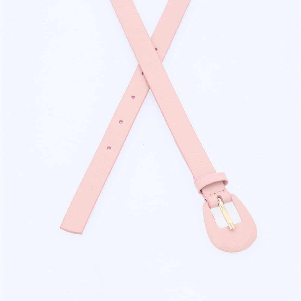 Cinto Feminino de Couro com Fivela Encapada Oval Rosa claro
