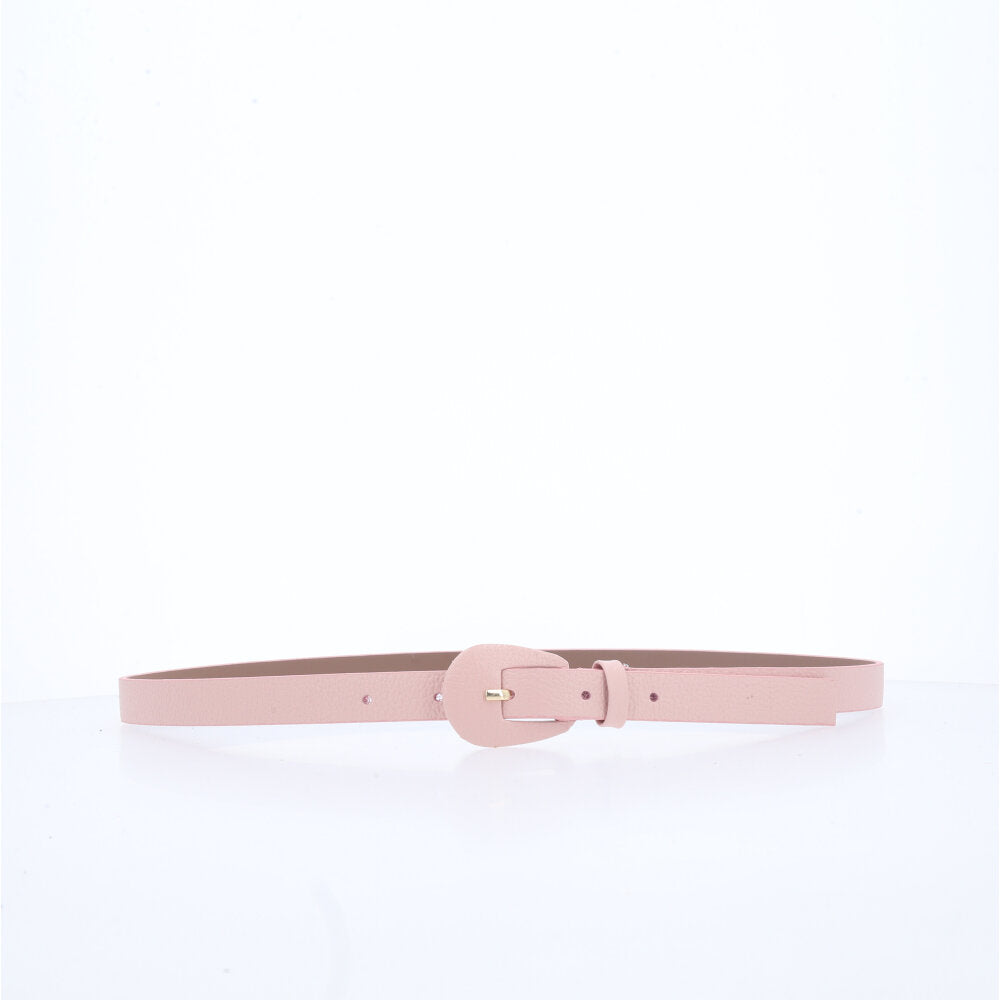 Cinto Feminino de Couro com Fivela Encapada Oval Rosa claro