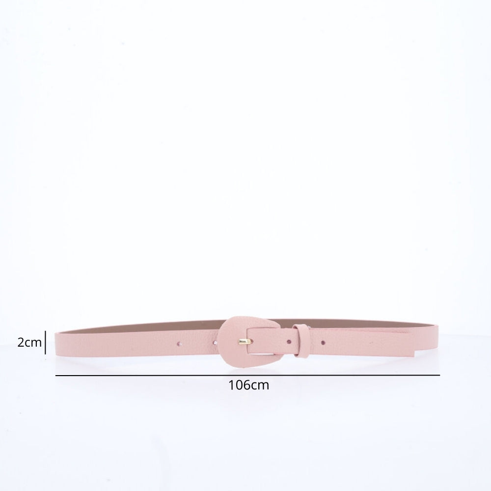 Cinto Feminino de Couro com Fivela Encapada Oval Rosa claro
