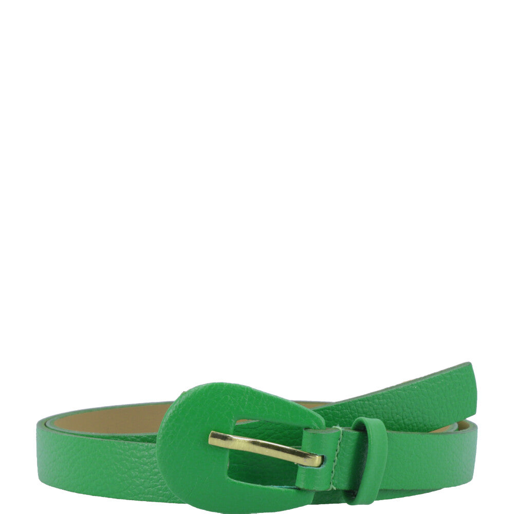 Cinto Feminino de Couro com Fivela Encapada Oval Verde