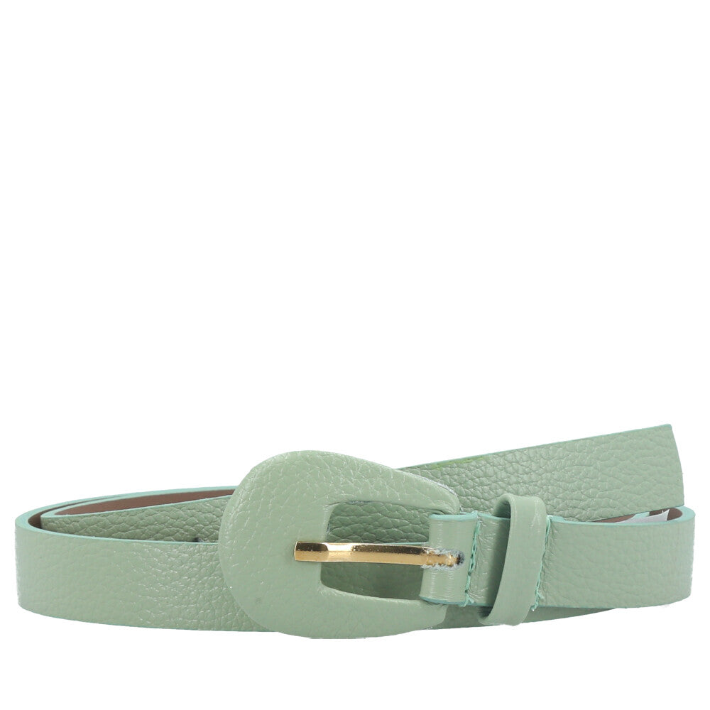 Cinto Feminino de Couro com Fivela Encapada Oval Verde claro