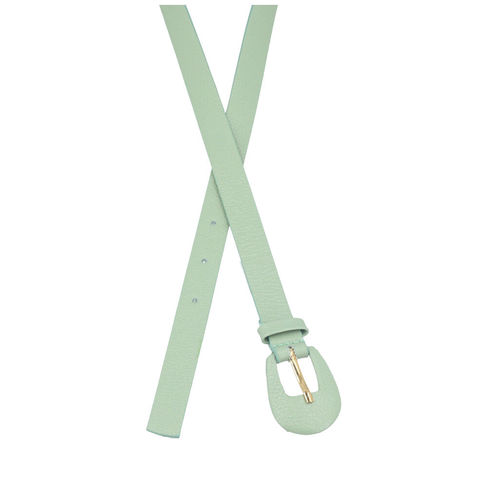 Cinto Feminino de Couro com Fivela Encapada Oval Verde claro