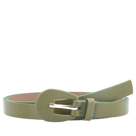 Cinto Feminino de Couro com Fivela Encapada Oval Verde escuro