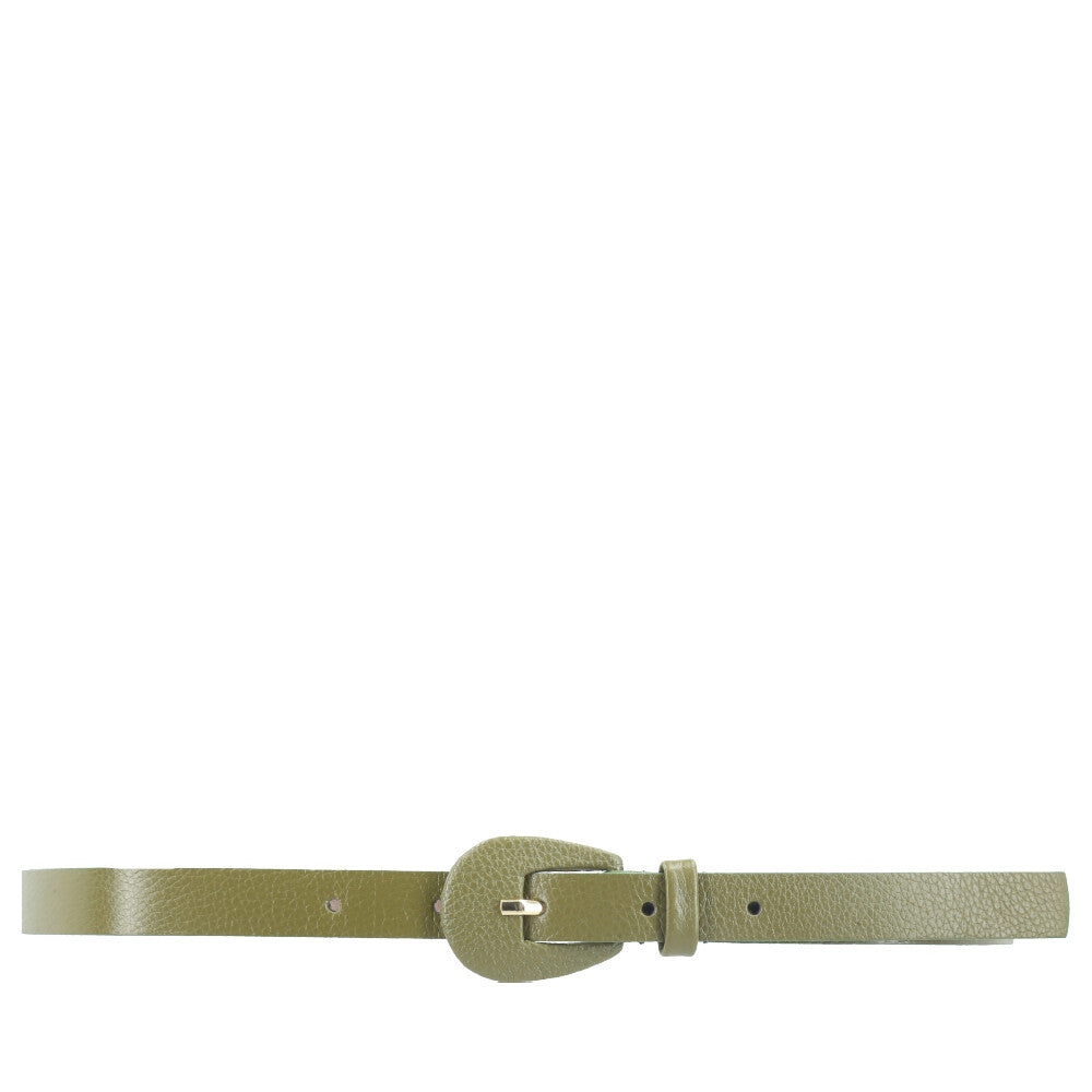 Cinto Feminino de Couro com Fivela Encapada Oval Verde escuro