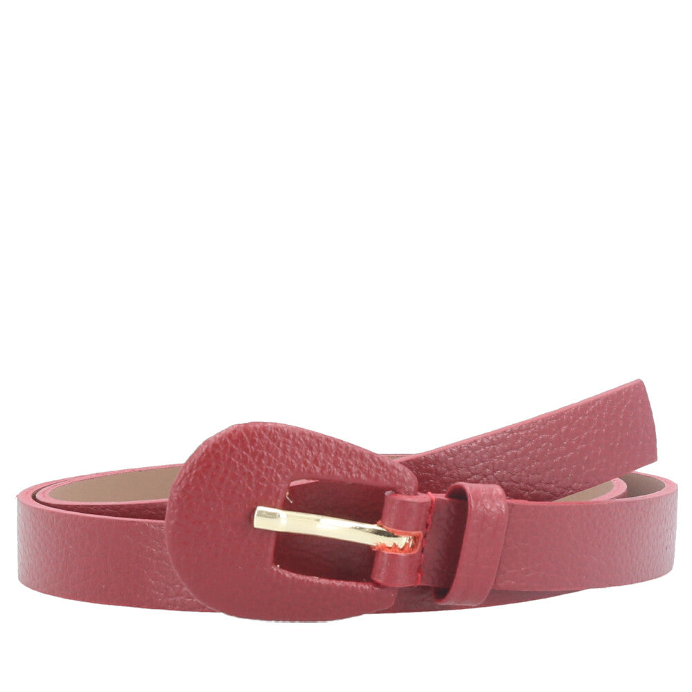 Cinto Feminino de Couro com Fivela Encapada Oval Vermelho