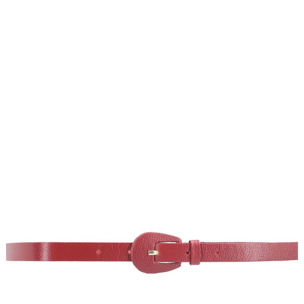 Cinto Feminino de Couro com Fivela Encapada Oval Vermelho