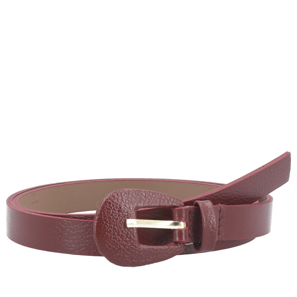 Cinto Feminino de Couro com Fivela Encapada Oval Vinho
