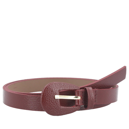 Cinto Feminino de Couro com Fivela Encapada Oval Vinho