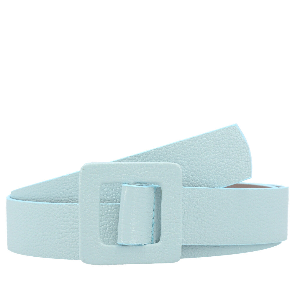 Cinto de Couro Legítimo com Fivela Encapada Azul claro