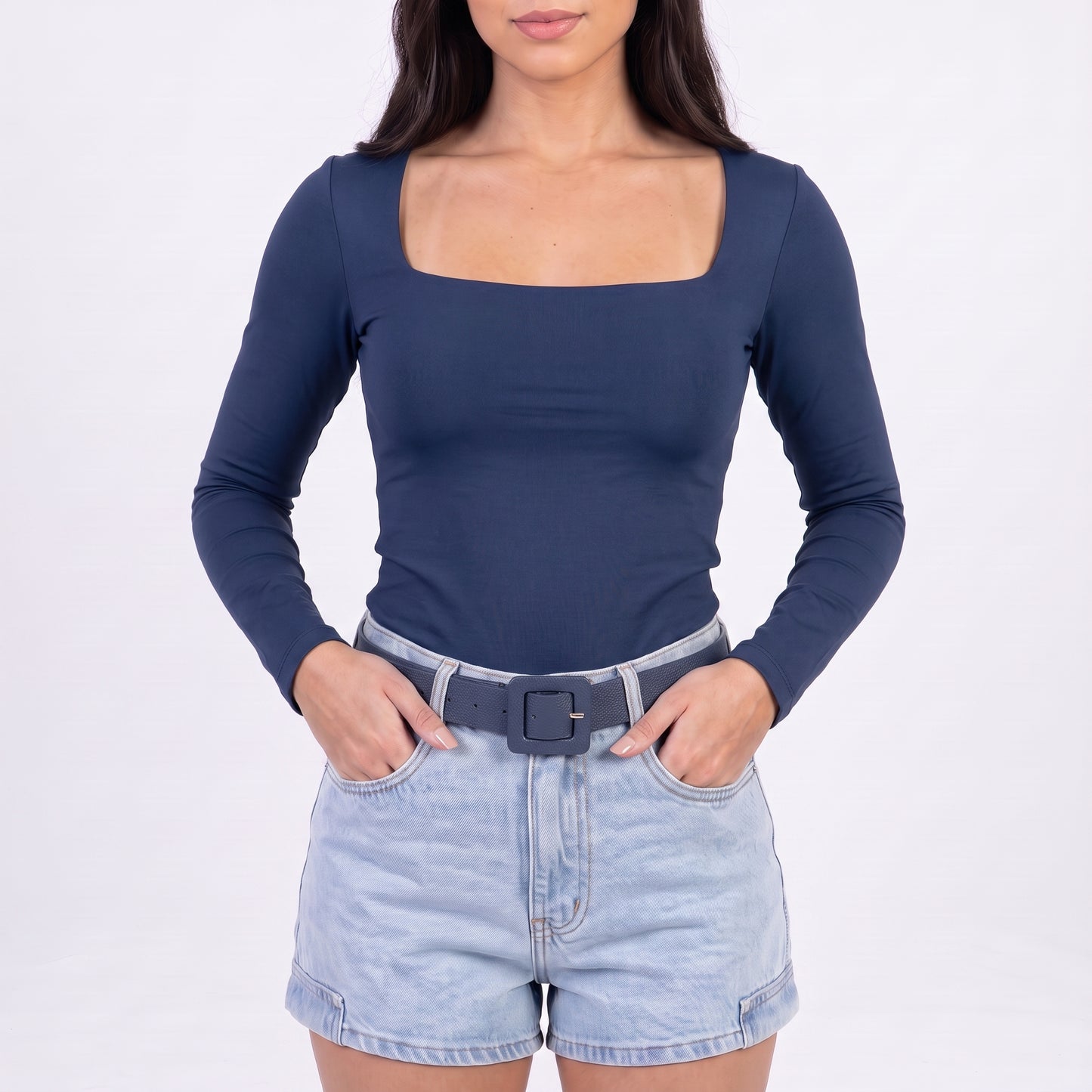 Cinto de Couro Legítimo com Fivela Encapada Azul escuro