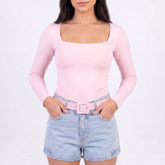 Cinto de Couro Legítimo com Fivela Encapada Rosa claro