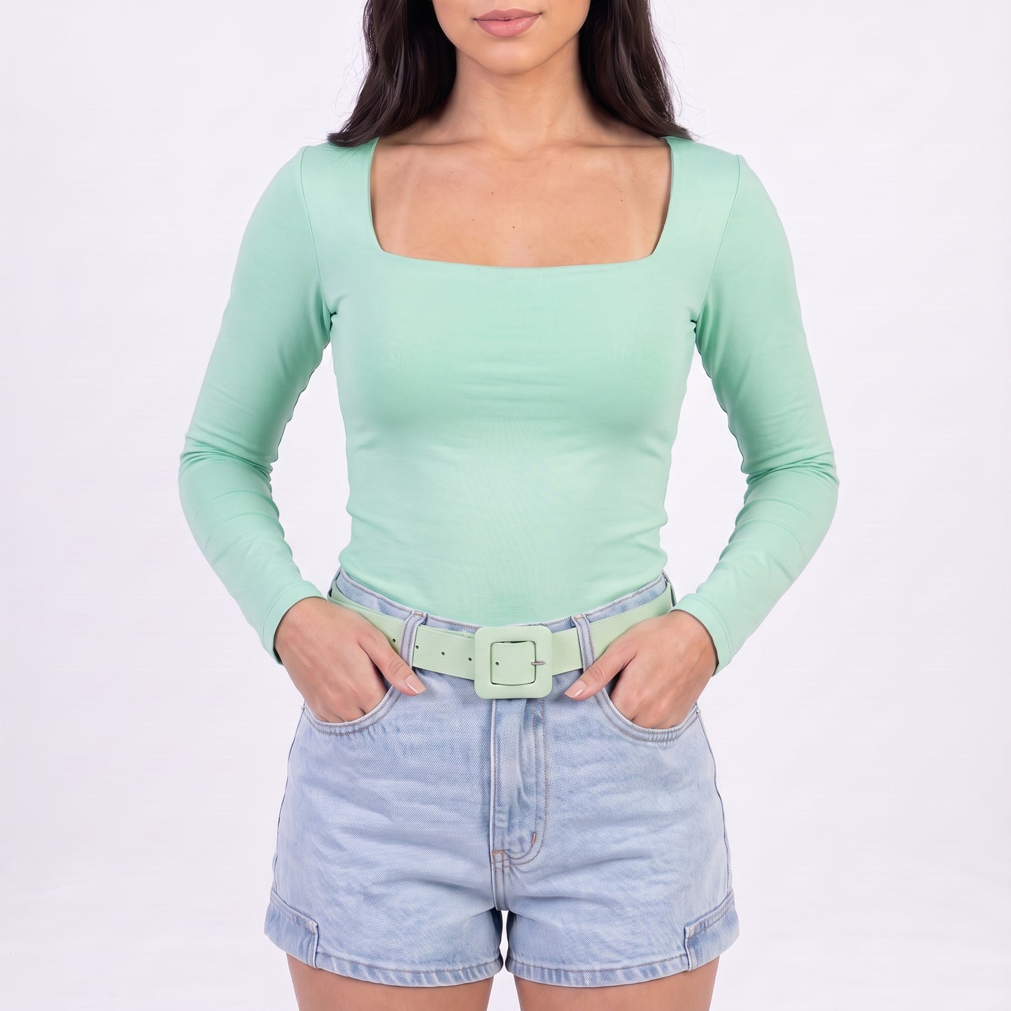 Cinto de Couro Legítimo com Fivela Encapada Verde claro