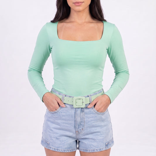 Cinto de Couro Legítimo com Fivela Encapada Verde claro