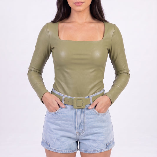 Cinto de Couro Legítimo com Fivela Encapada Verde escuro
