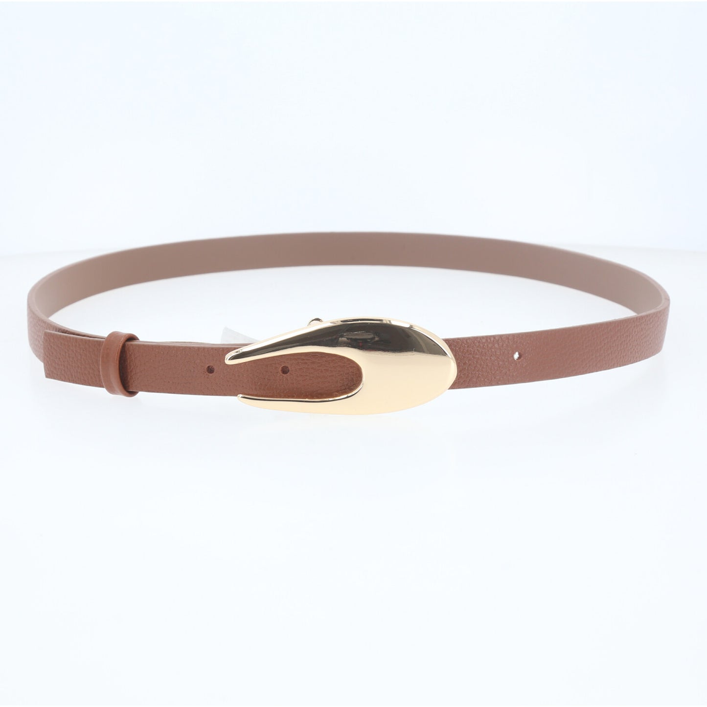 Cinto de Couro com Fivela Curva Metalizada Caramelo