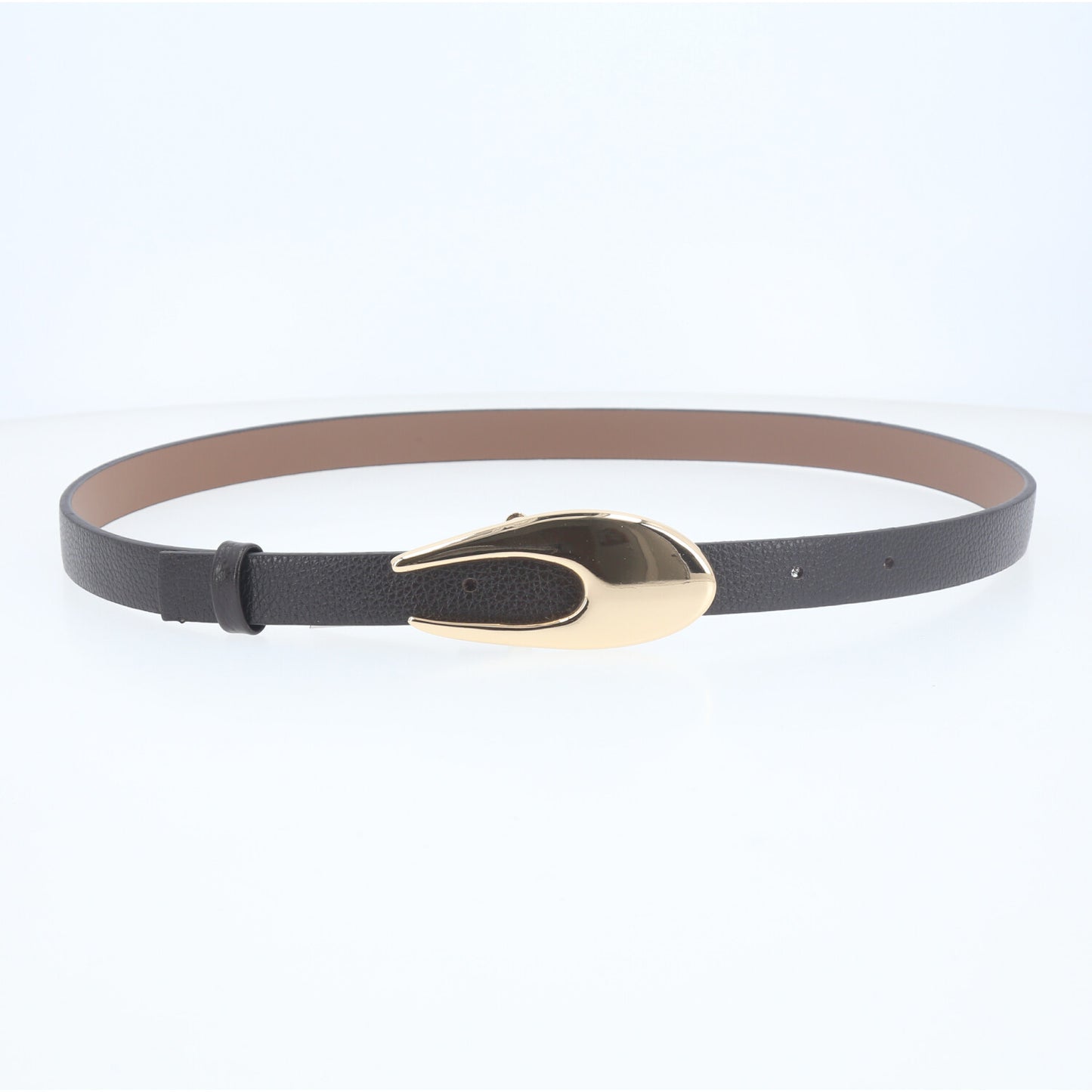 Cinto de Couro com Fivela Curva Metalizada Marrom escuro