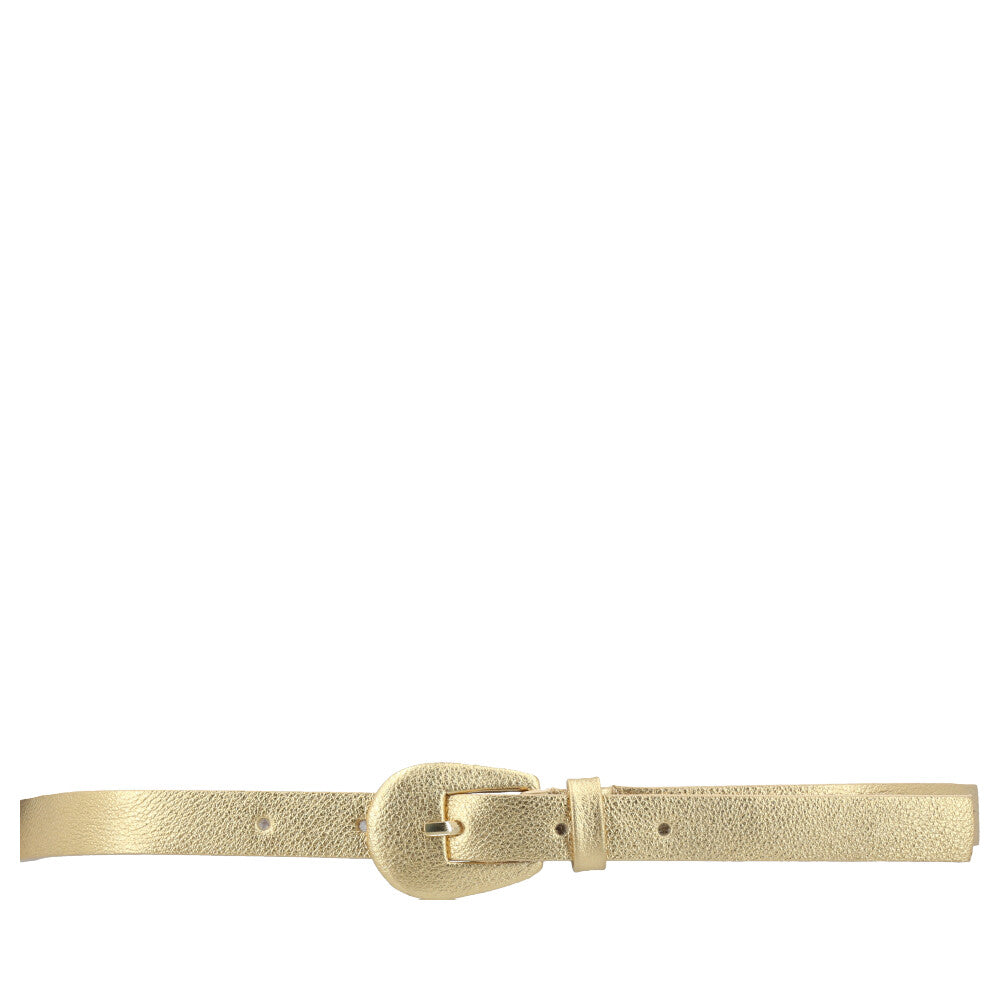 Cinto de Couro Feminino Metalizado Fivela Encapada Ouro