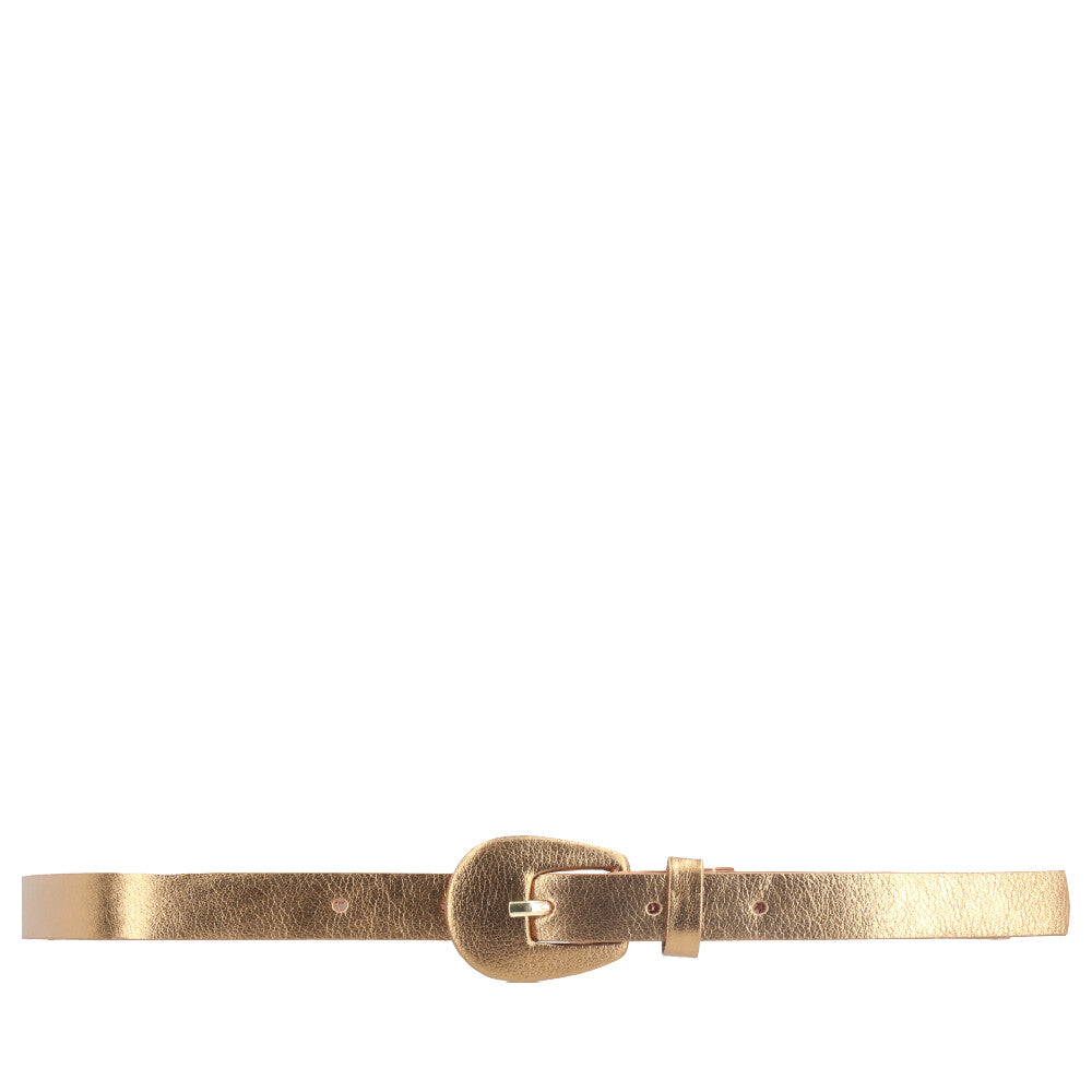 Cinto de Couro Feminino Metalizado Fivela Encapada Ouro velho