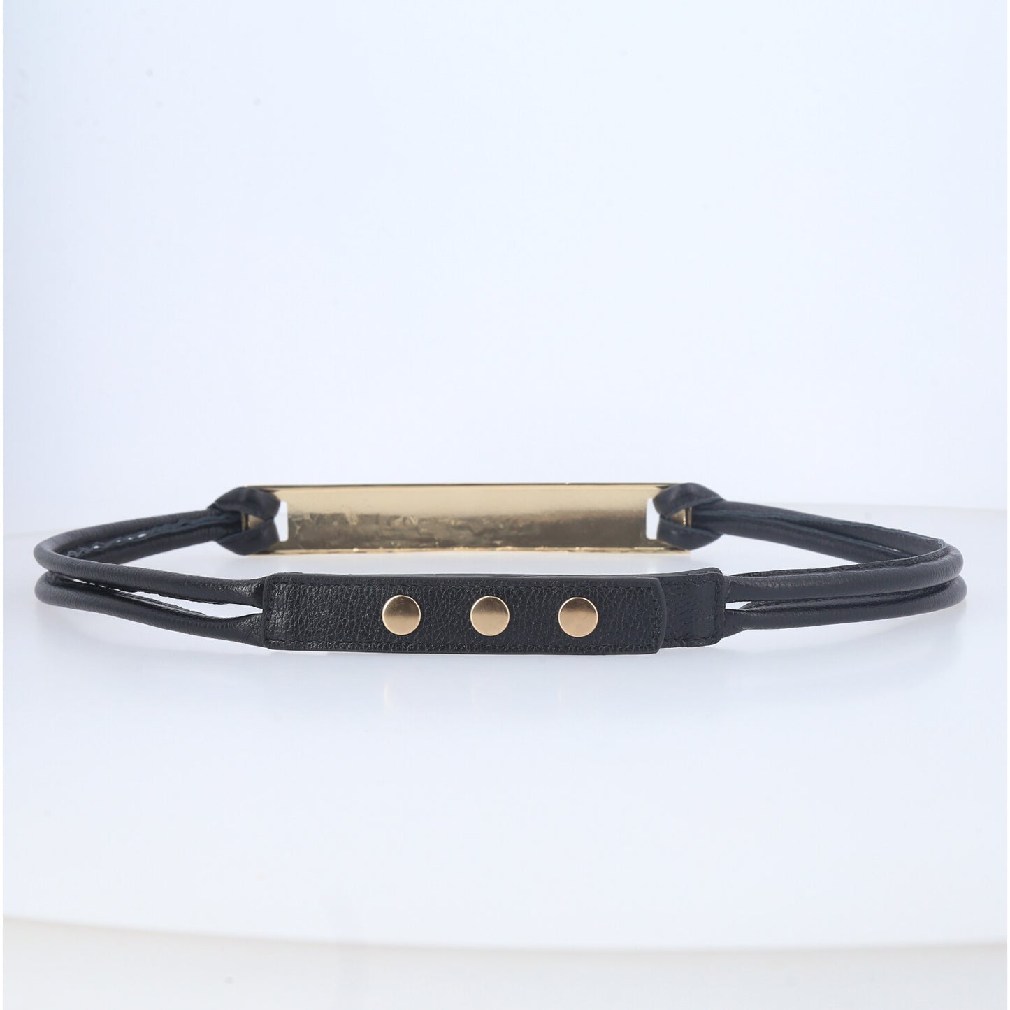 Cinto de Couro com Fivela Alongada Metalizada Preto