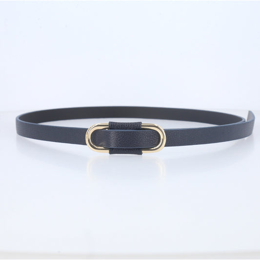 Cinto de Couro com Fivela Oval Metalizada Azul escuro