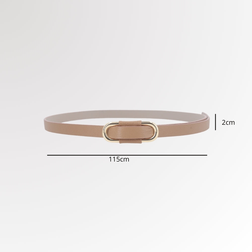 Cinto de Couro com Fivela Oval Metalizada Bege escuro