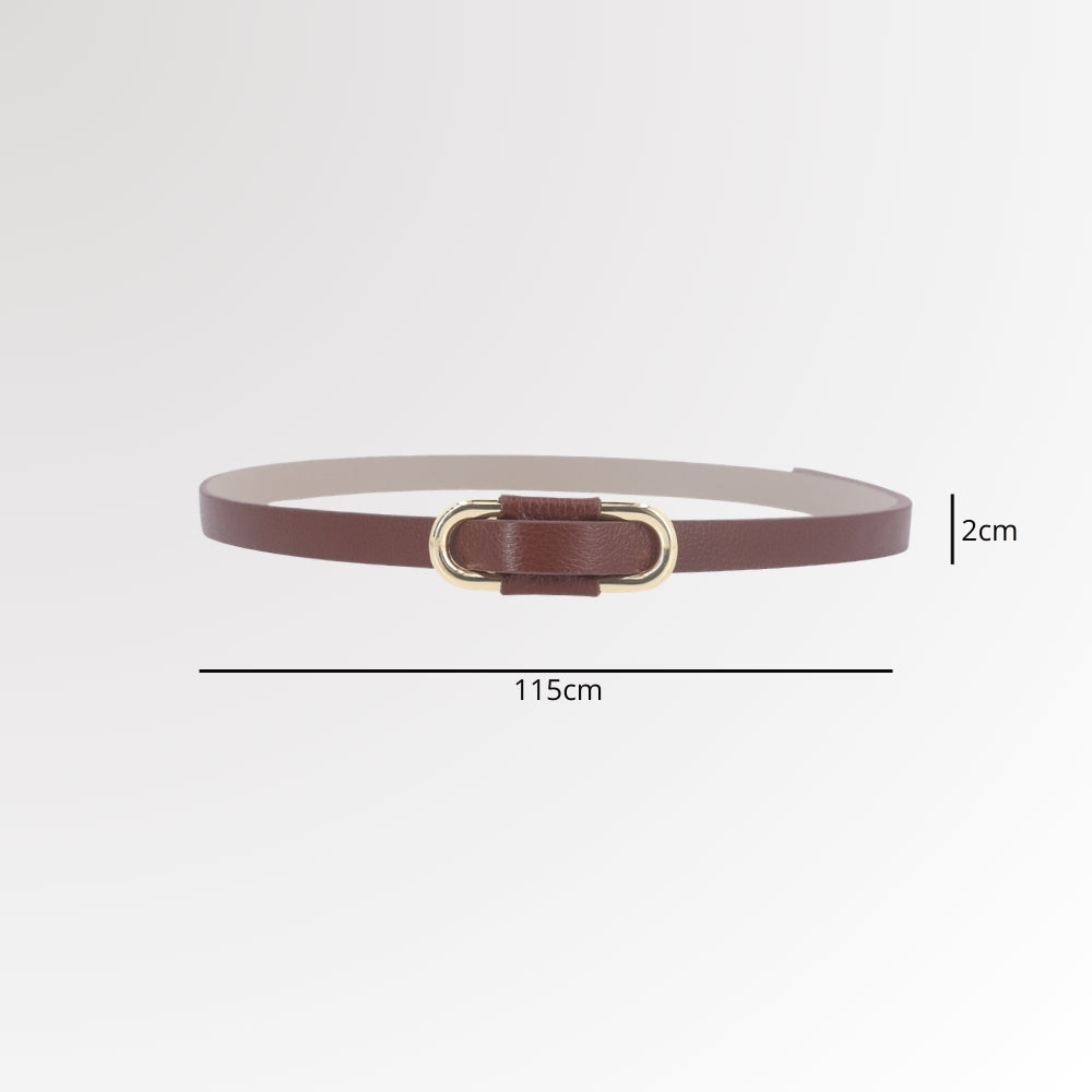 Cinto de Couro com Fivela Oval Metalizada Marrom