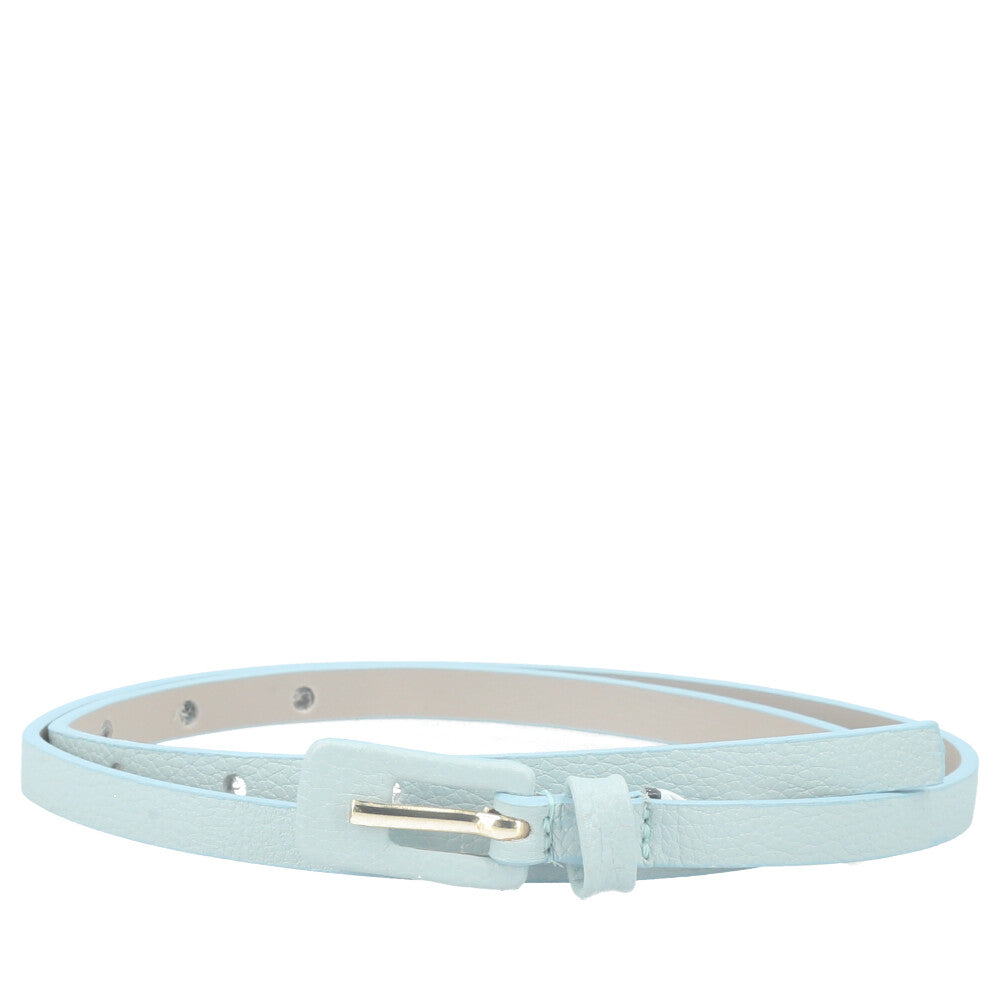 Cinto Feminino de Couro Fino com Fivela Encapada Azul claro