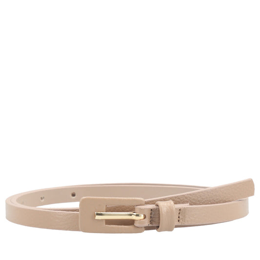 Cinto Feminino de Couro Fino com Fivela Encapada Bege