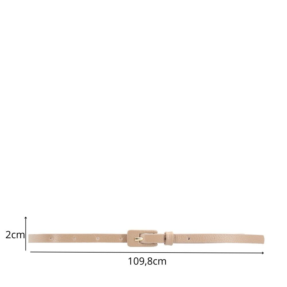 Cinto Feminino de Couro Fino com Fivela Encapada Bege