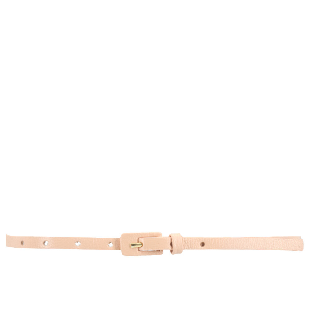 Cinto Feminino de Couro Fino com Fivela Encapada Bege claro