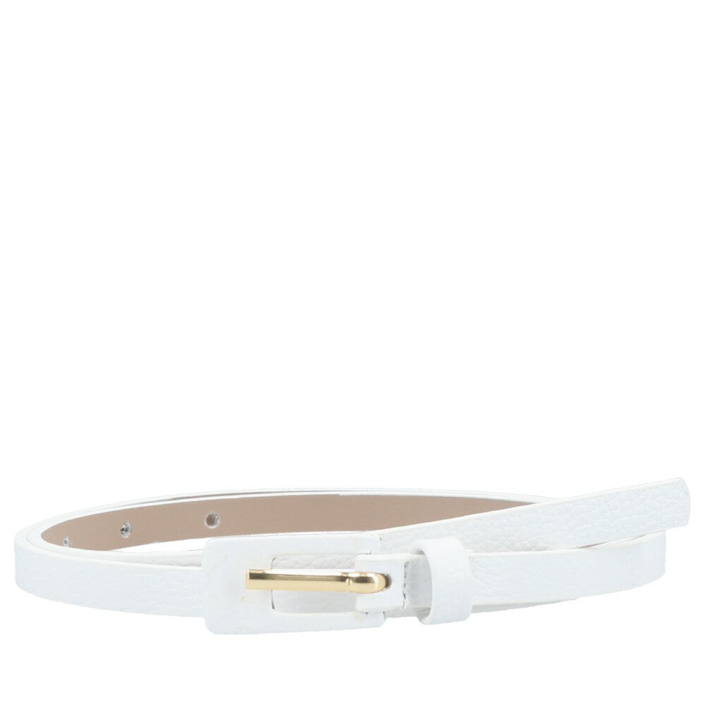 Cinto Feminino de Couro Fino com Fivela Encapada Branco