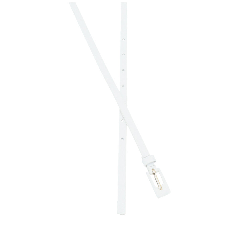 Cinto Feminino de Couro Fino com Fivela Encapada Branco