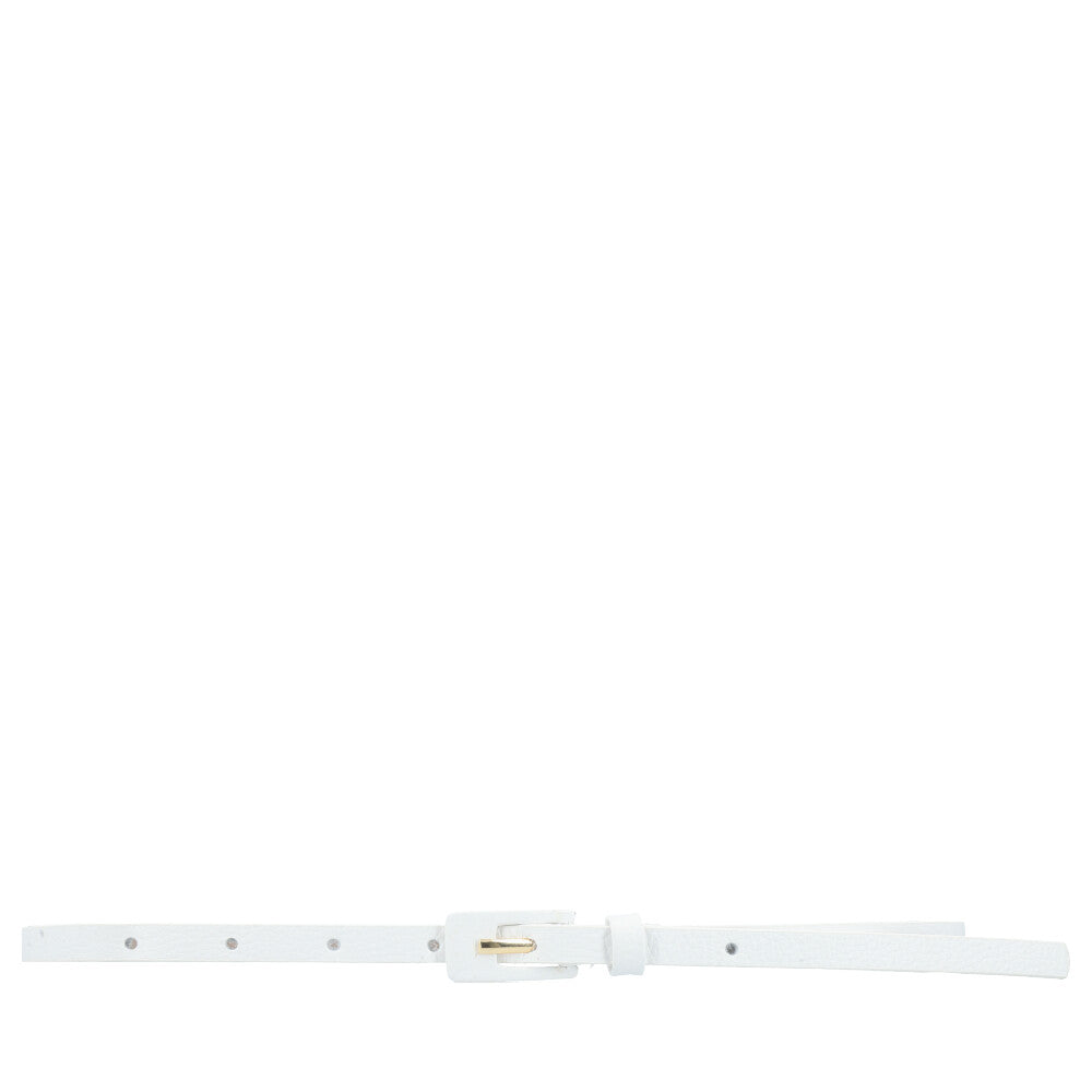 Cinto Feminino de Couro Fino com Fivela Encapada Branco