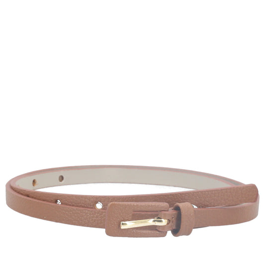 Cinto Feminino de Couro Fino com Fivela Encapada Caramelo