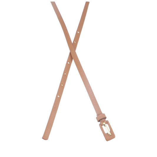 Cinto Feminino de Couro Fino com Fivela Encapada Caramelo