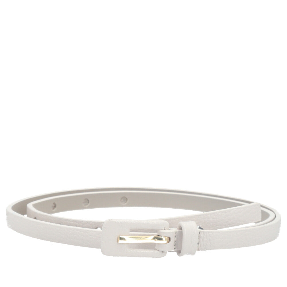 Cinto Feminino de Couro Fino com Fivela Encapada Marfim