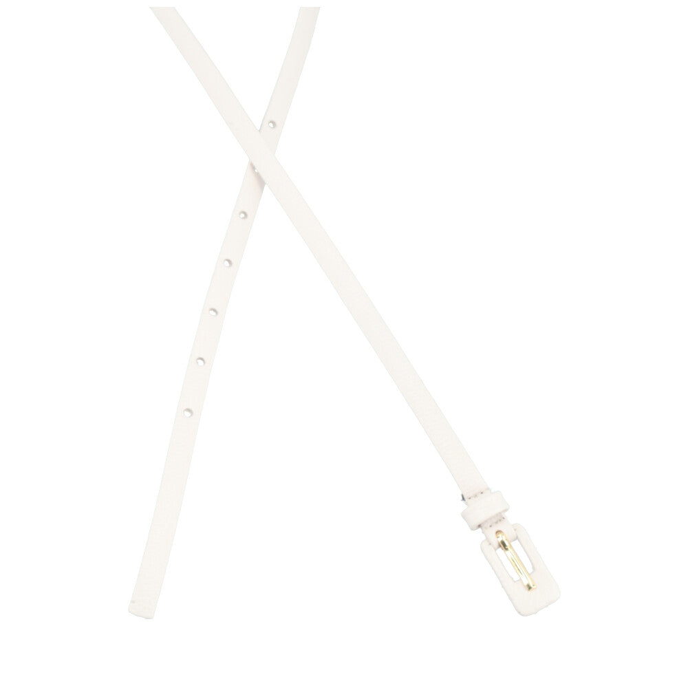 Cinto Feminino de Couro Fino com Fivela Encapada Marfim