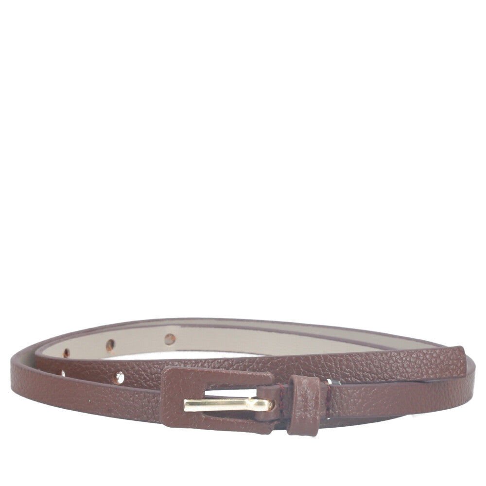 Cinto Feminino de Couro Fino com Fivela Encapada Marrom