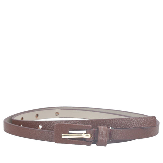 Cinto Feminino de Couro Fino com Fivela Encapada Marrom