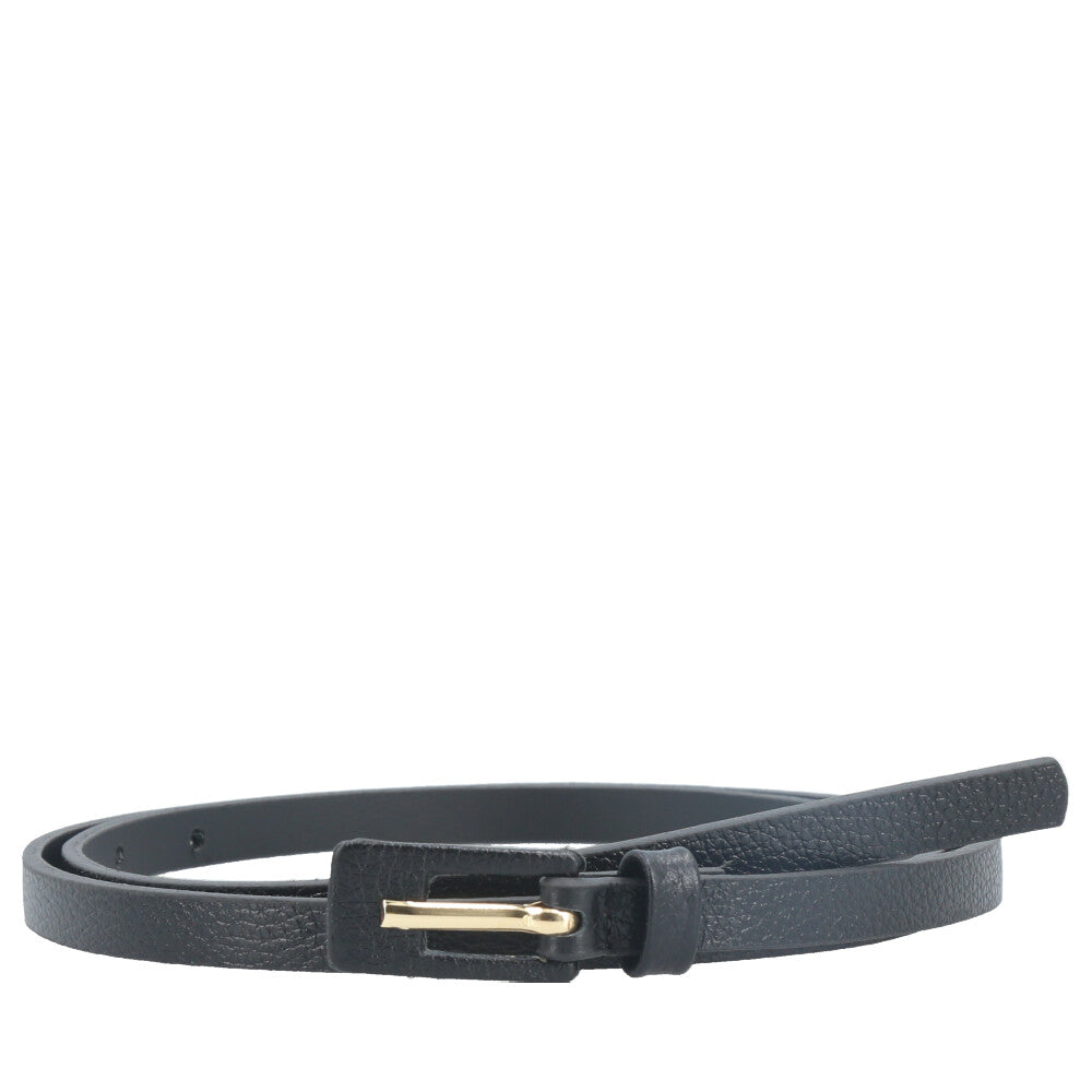 Cinto Feminino de Couro Fino com Fivela Encapada Preto